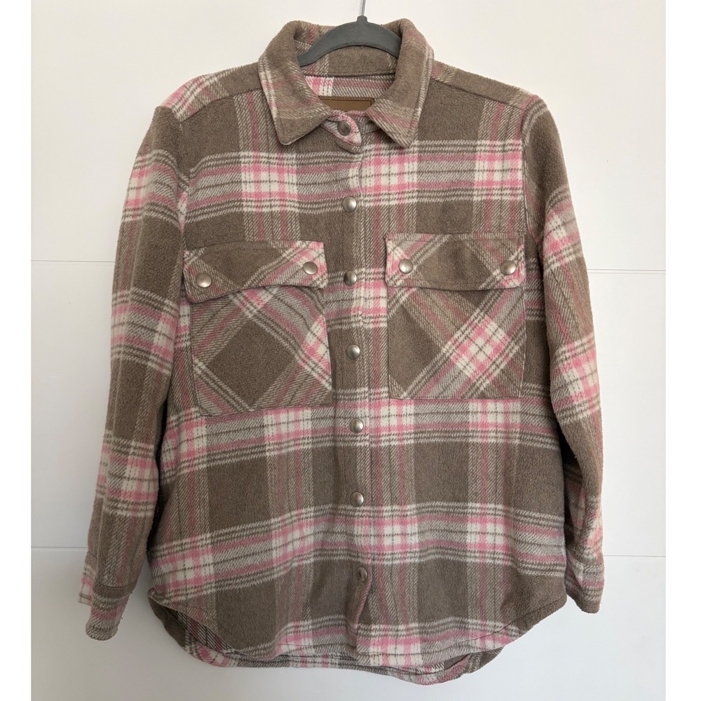 BlankNYC Plaid Shirt Jacket Pockets Snap Front Shacket XS Cabin Cottage Outdoor
